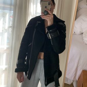 All Saints Shearling Moto Black Jacket